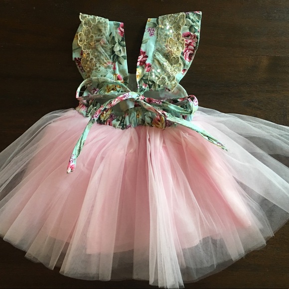 Floral Print w/Tulle Crossback Dress | 3-6 Months - Picture 5 of 7